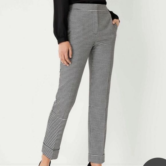 Ann‎ Taylor 00P Petite High Waist Everyday Ankle Pant in Houndstooth Black White - Picture 3 of 5
